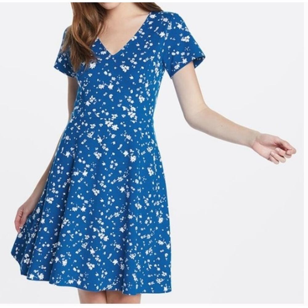 Draper James Blue Floral Love Circle Dress Womens Small Ponte Knit Fit & Flare